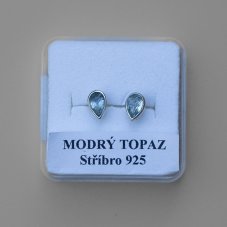Náušnice Topaz modrý kapičky, stříbro Ag 925/1000