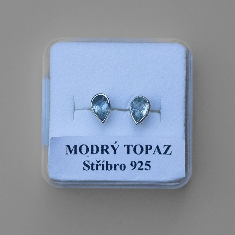 Náušnice Topaz modrý kapičky, stříbro Ag 925/1000