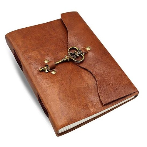 Deník zápisník kůže, ruční papír s Klíčem