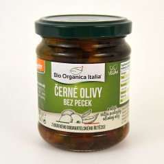 Olivy černé bez pecek v olivovém oleji 190 g Bio