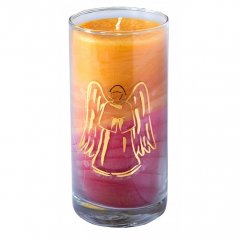 Svíčka ve skle velká oranž. 14 cm - Anděl strážný