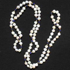 Náhrdelník z říčních perel s lapisovými kuličkami, 90 cm