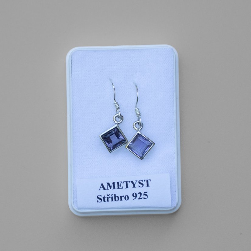 Náušnice ametyst kosočtverec, stříbro Ag 925