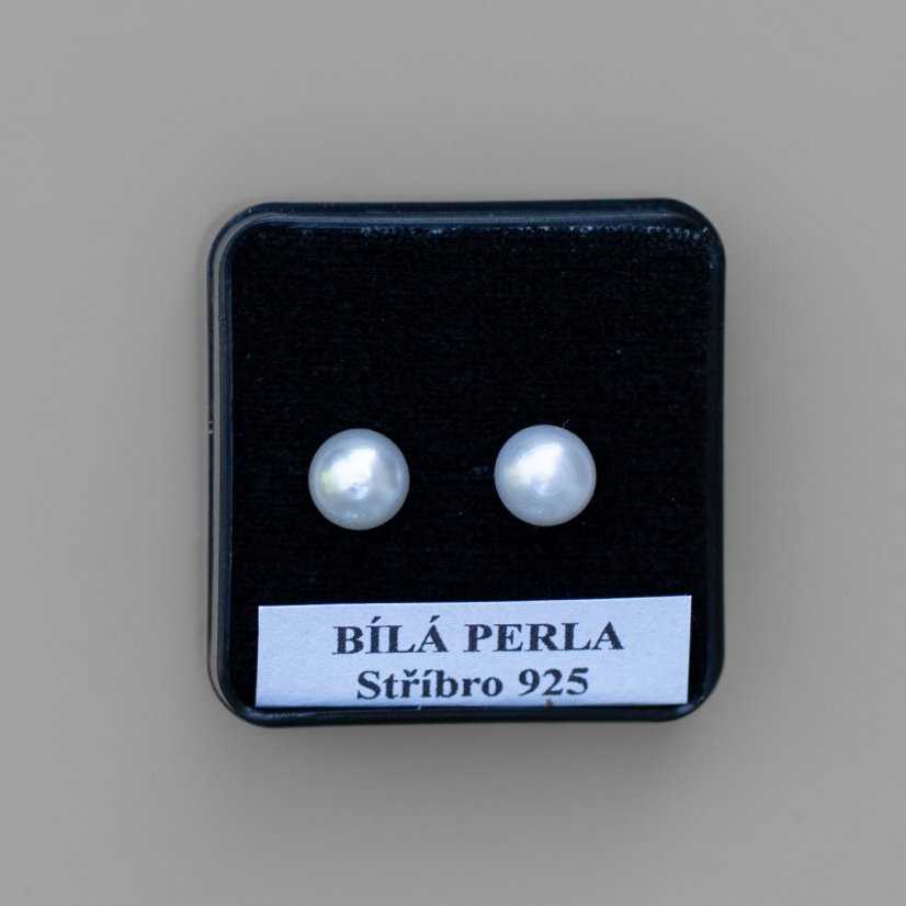 Náušnice bílé perly 7 mm, stříbro Ag 925