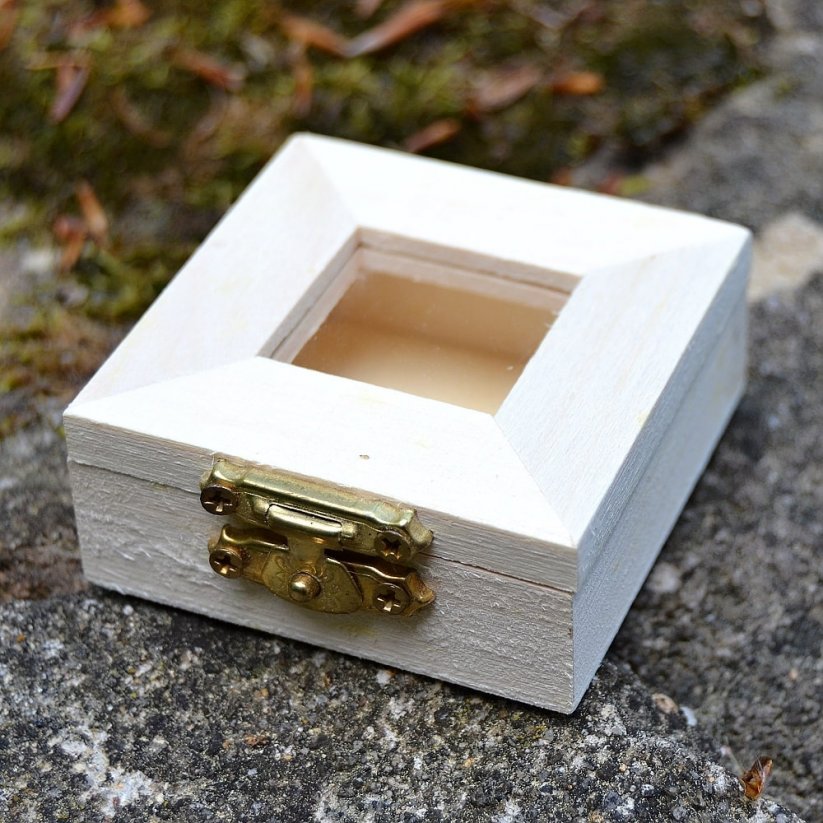 Dárková krabička 6 x 6 cm, dřevo - sklo