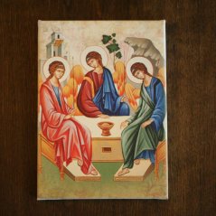 Ikona Svaté Trojice, Rublev, plátno 18 x 25 cm