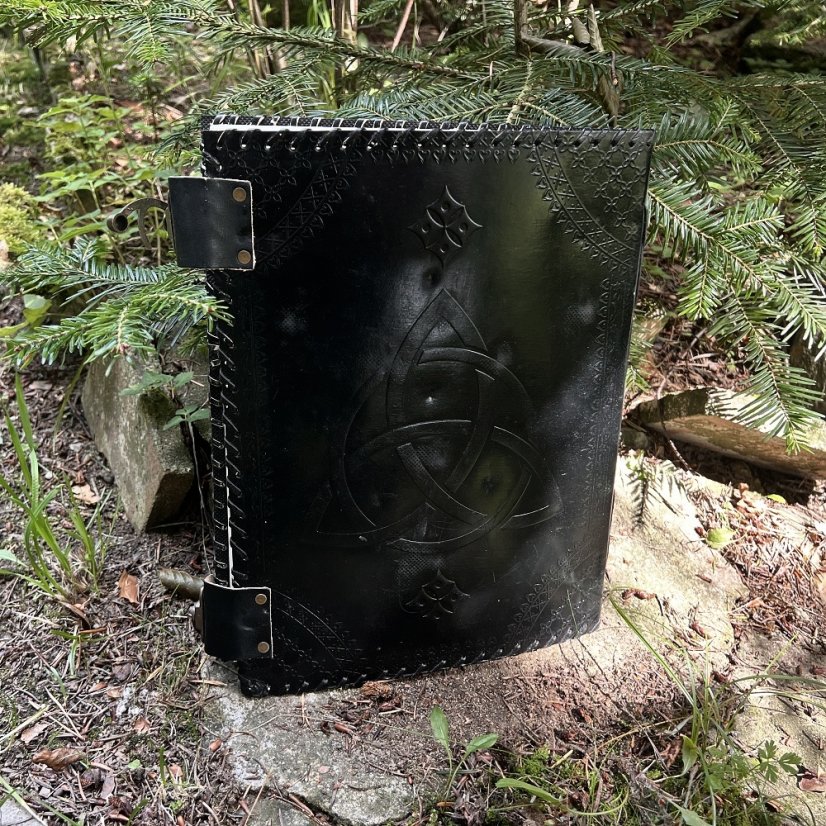 Deník zápisník kůže, ruční papír modrá Triquetra, 33 cm