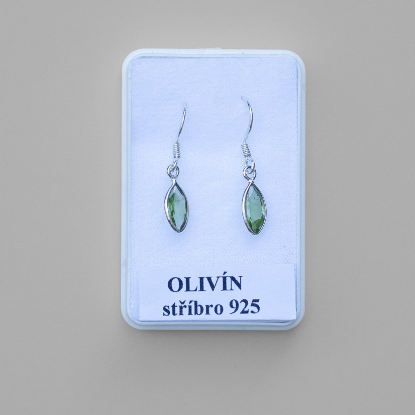 Náušnice olivín broušený, kapky stříbro Ag 925