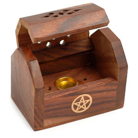 Stojánek na vonné kužely, malá truhlička Pentagram - SLEVA