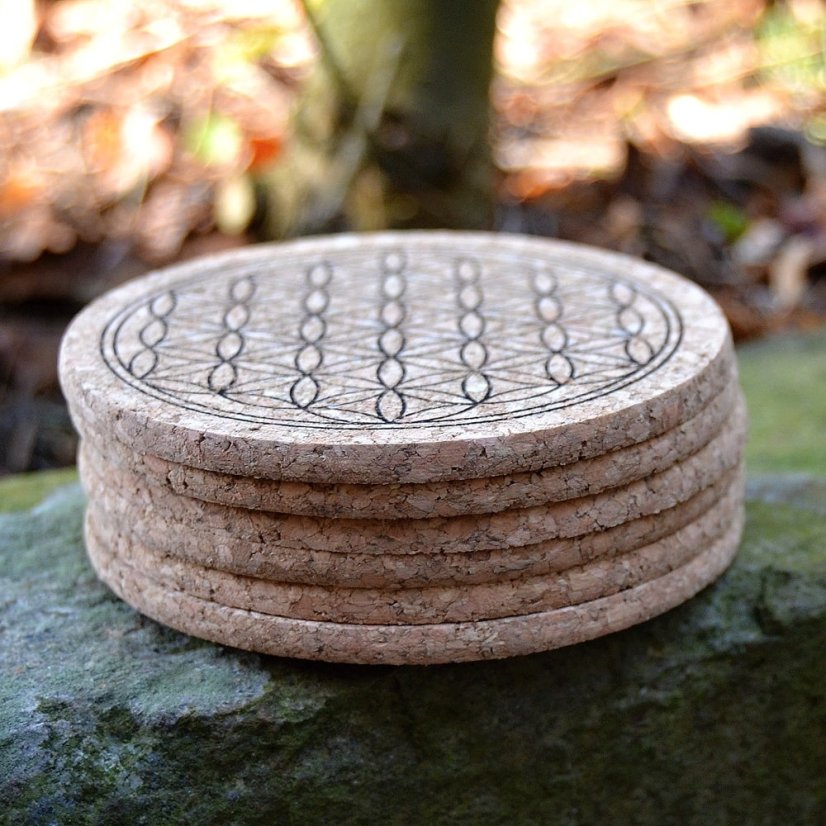 Korkové podtácky Květ Života 9 cm - sada 6