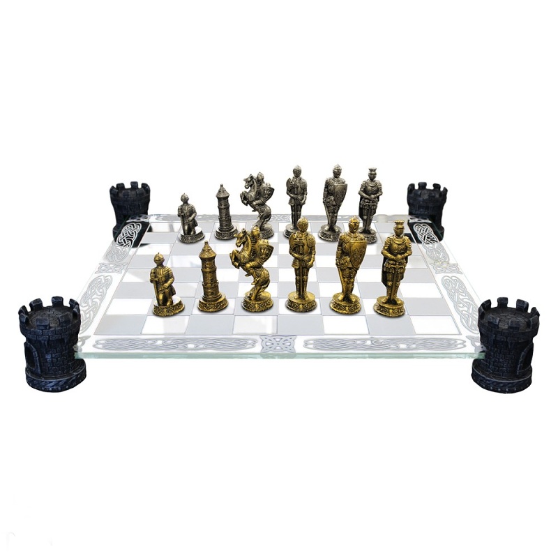 Rytířské šachy exclusive se skleněnou hrací deskou