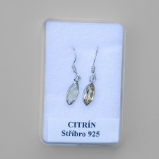Náušnice Citrín kapky faset, stříbro Ag 925/1000