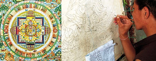 Malování tibetské mandaly thangky